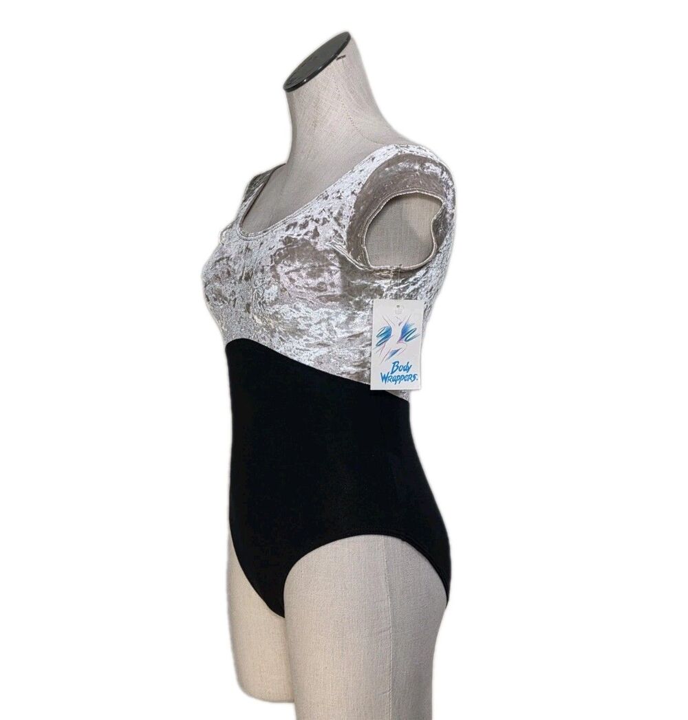 Body Wrappers VTG Crushed Velvet Open Back SS Cotton Leotard Preteen Adult XS/S